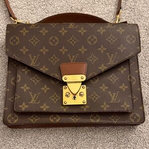 Authentic Louis Vuitton Brown Monogram Satchel with Gold Accents